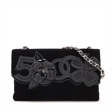 Chanel Camelia Belbet X Leather Chain Shoulder Bag Black Silver G