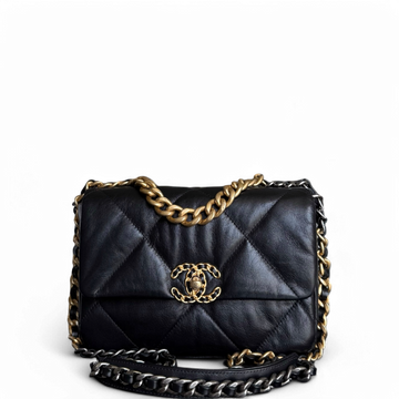 Chanel 19 Bag C19 Small - Quilted Goatskin Black Gold Two-tone Hardware Series 30