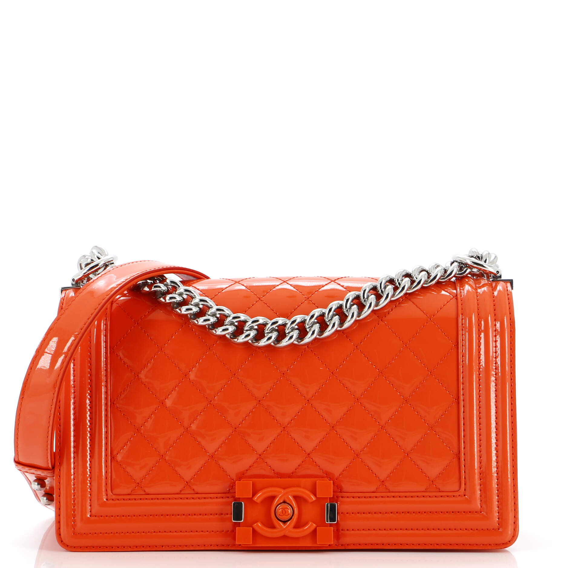 CHANEL Boy Flap Bag Quilted Plexiglass Patent Old Medium