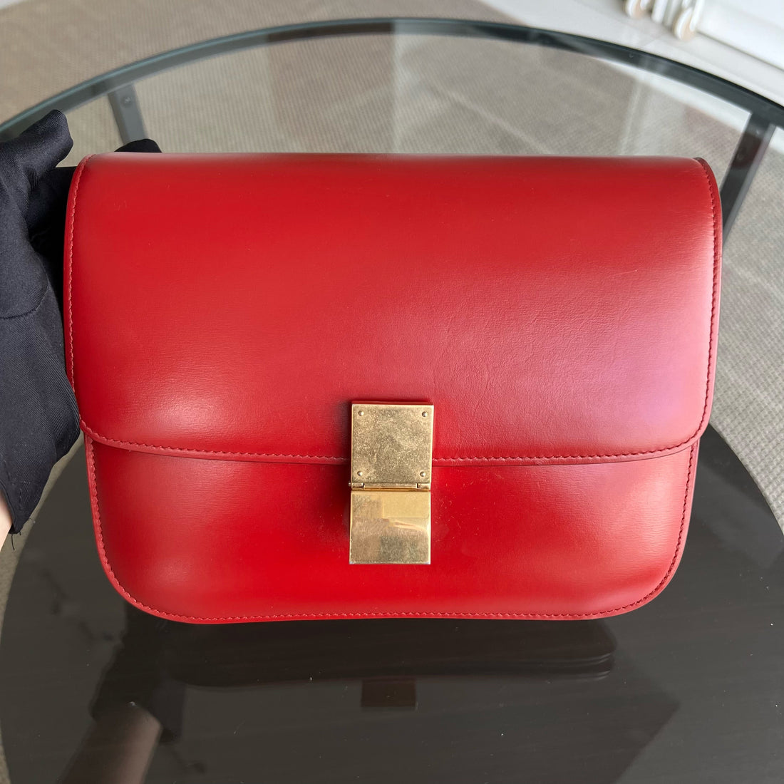 Celine Box Classic Smooth Calfskin Red Golden Hardware