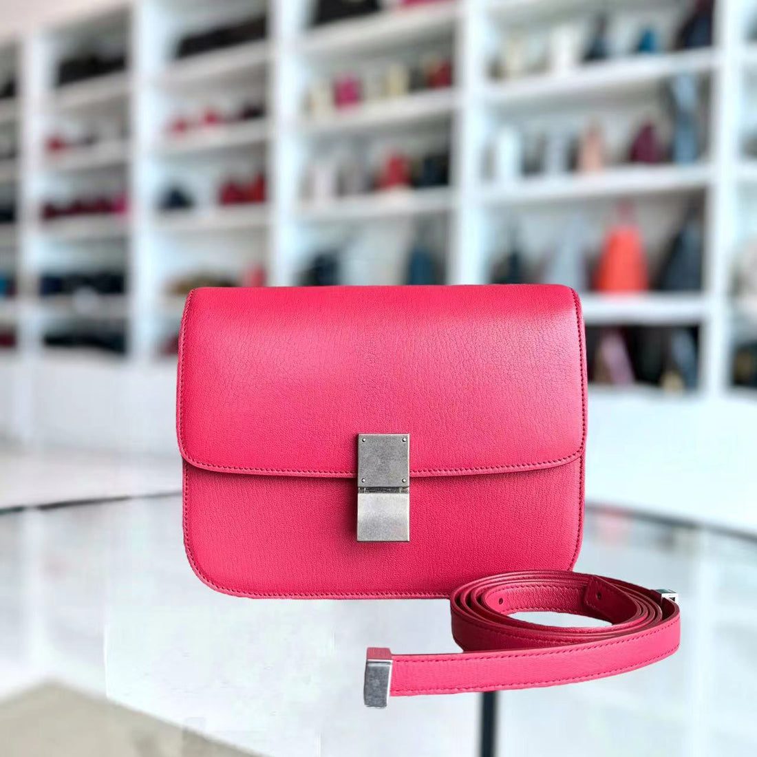 Celine Box Medium - Grained Calfskin Hot Pink Silver Hardware