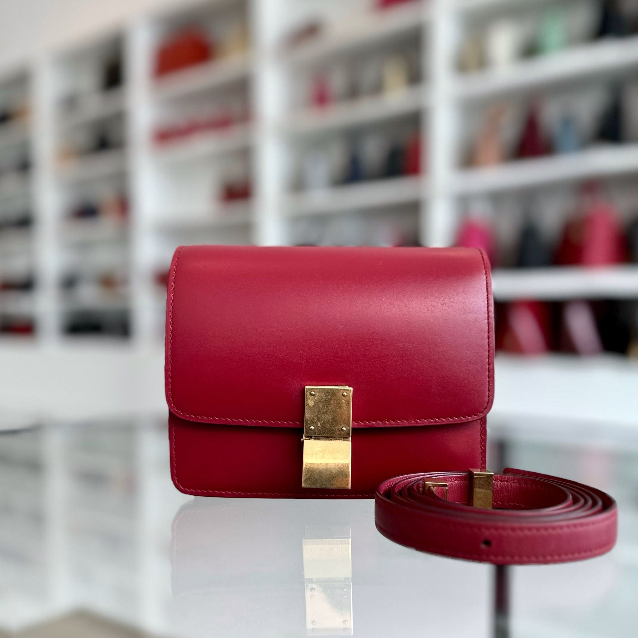 Celine Classic Box Small Smooth Calfskin Burgendy GHW