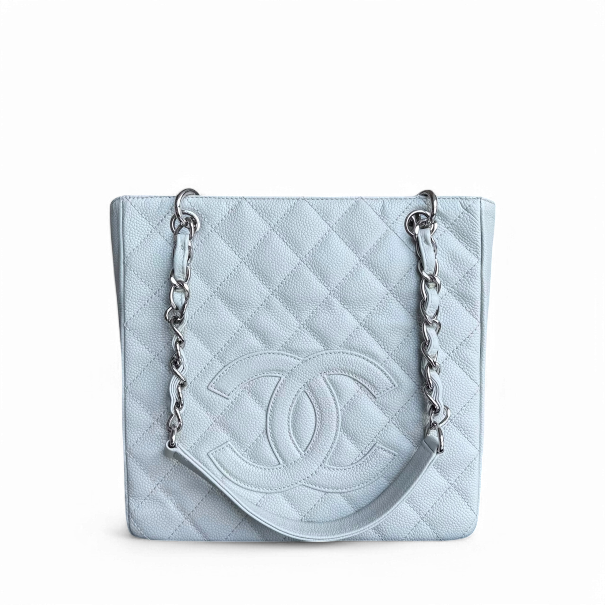 Chanel PST Petite Shopping Tote - Caviar Quilted Light Mint Cyan Silver Hardware