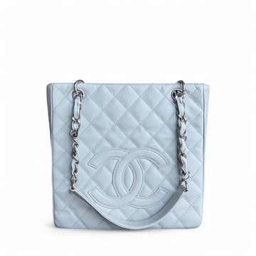Chanel PST Petite Shopping Tote - Caviar Quilted Light Mint Cyan Silver Hardware