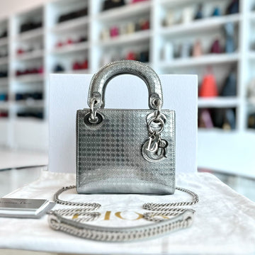 *Chain Strap* Lady Mini Metallic Silver Micro-Cannage SHW