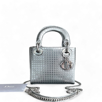 *Chain Strap* Dior Lady Mini - Metallic Micro-Cannage Silver Limited Edition SHW