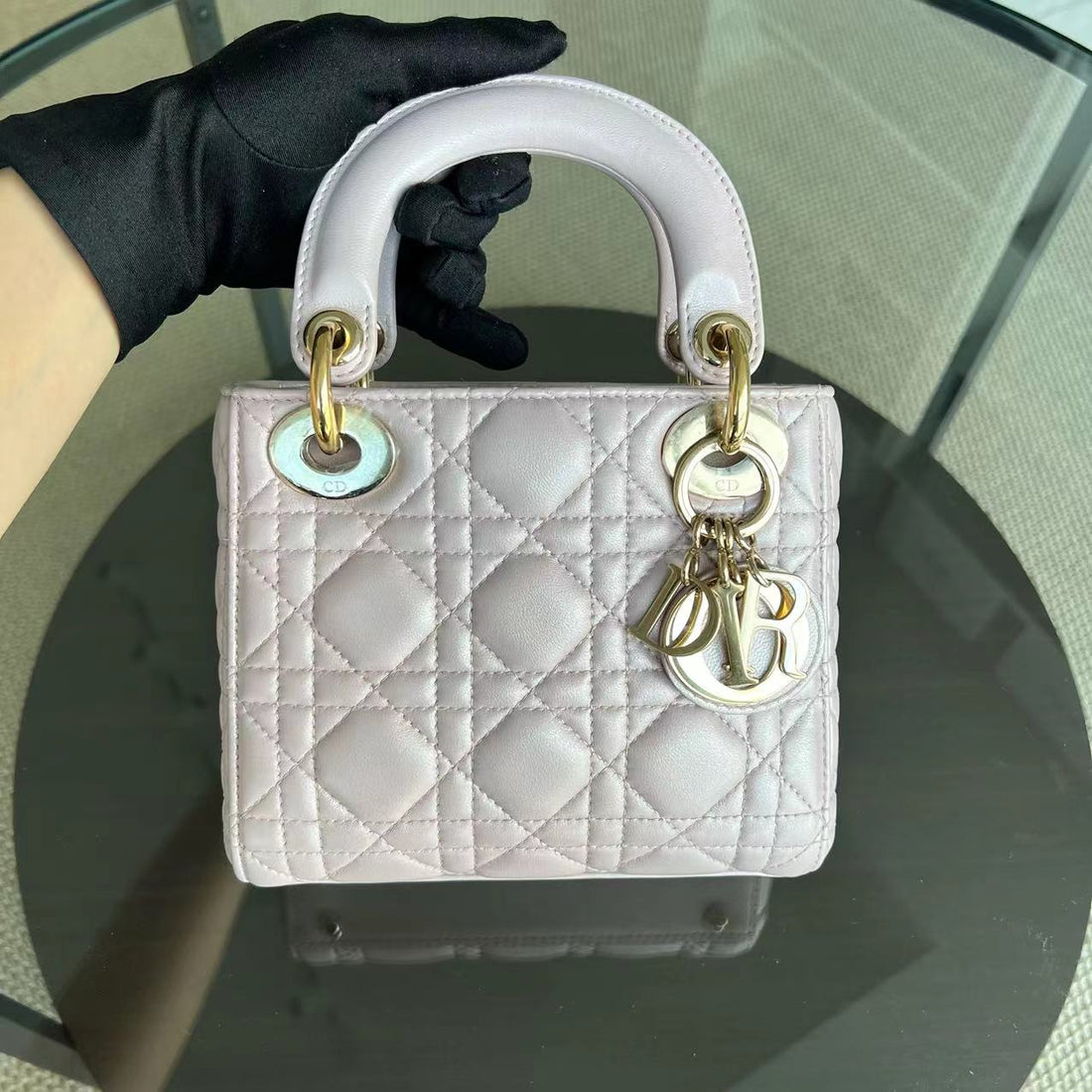 *Chain Version* Lady Mini Cannage Lambskin Iridescent Sakura Pink Golden Hardware