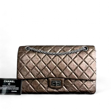 Chanel 2.55 226 Medium 28CM Quilted Calfskin Metallic Brown Bronze Silver Hardware Series 12