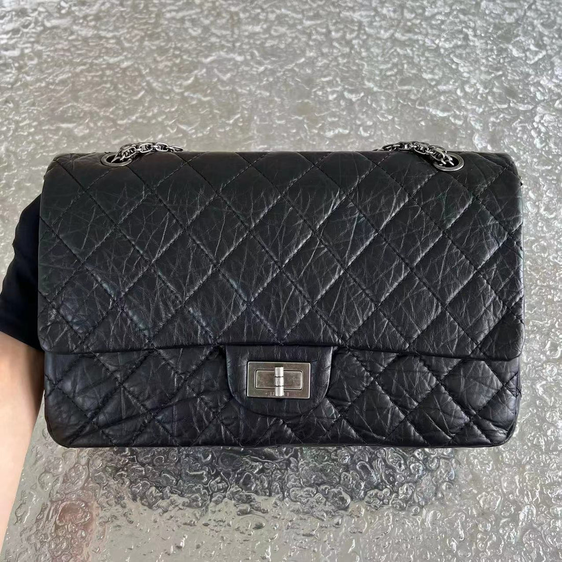2.55 227 31CM Quilted Calfskin Black Ruthenium Silver Hardware Series 14