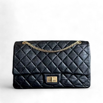 2.55 227 Large 31CM Quilted Calfskin Black Golden Hardware