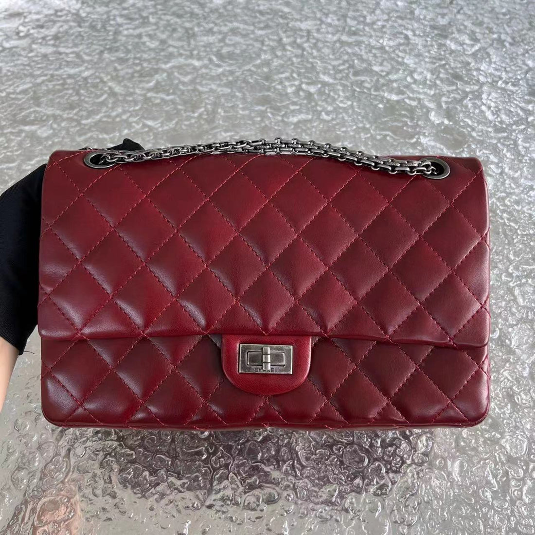 2.55 Reissue 226 Medium Quilted Glazed Calfskin Burgundy Silver Hardware Series 13