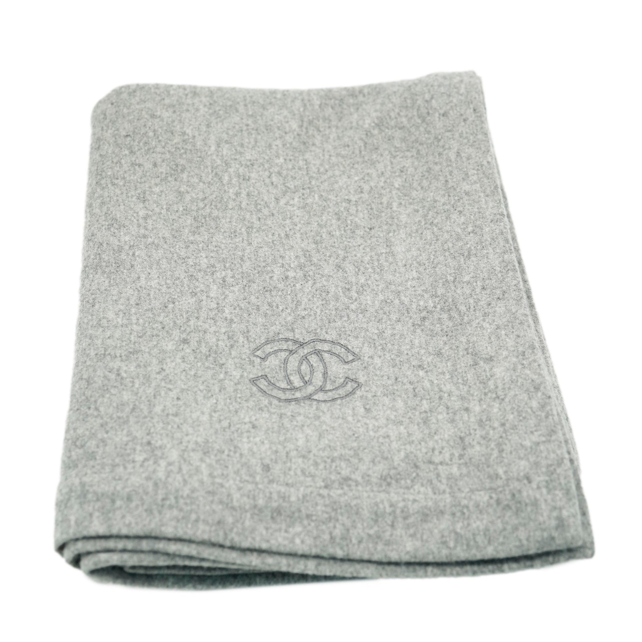 Chanel Cashmere Shawl Wrap Scarf Gray  DBXS2431