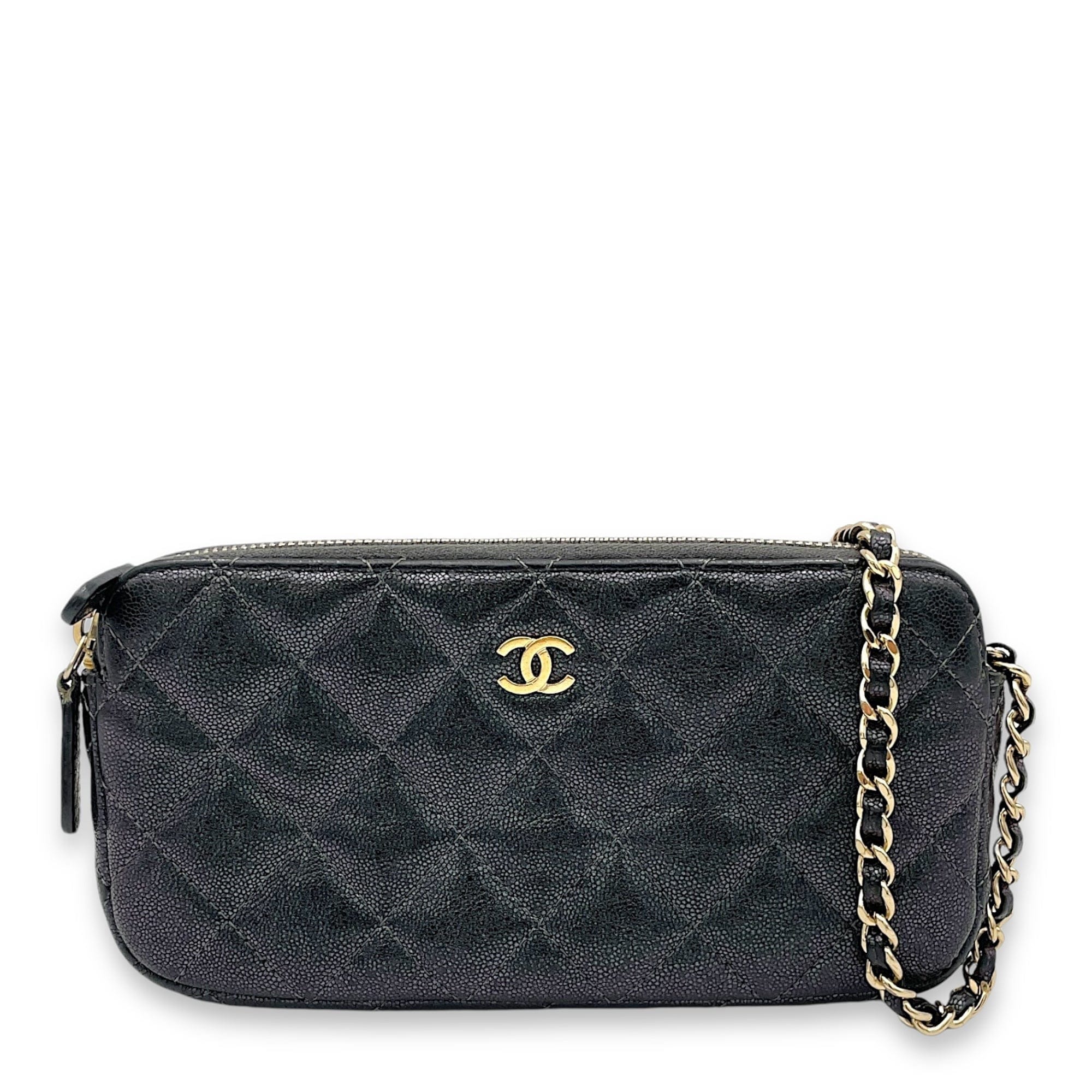 Chanel Double Zipped Clutch Iridescent  in Caviar Leather, Gold hardware S2409-001323CH