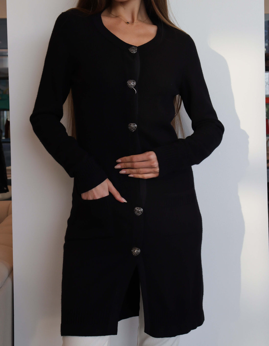 Chanel 09C Heart Buttons Logo Cardigan Black DXBS1280