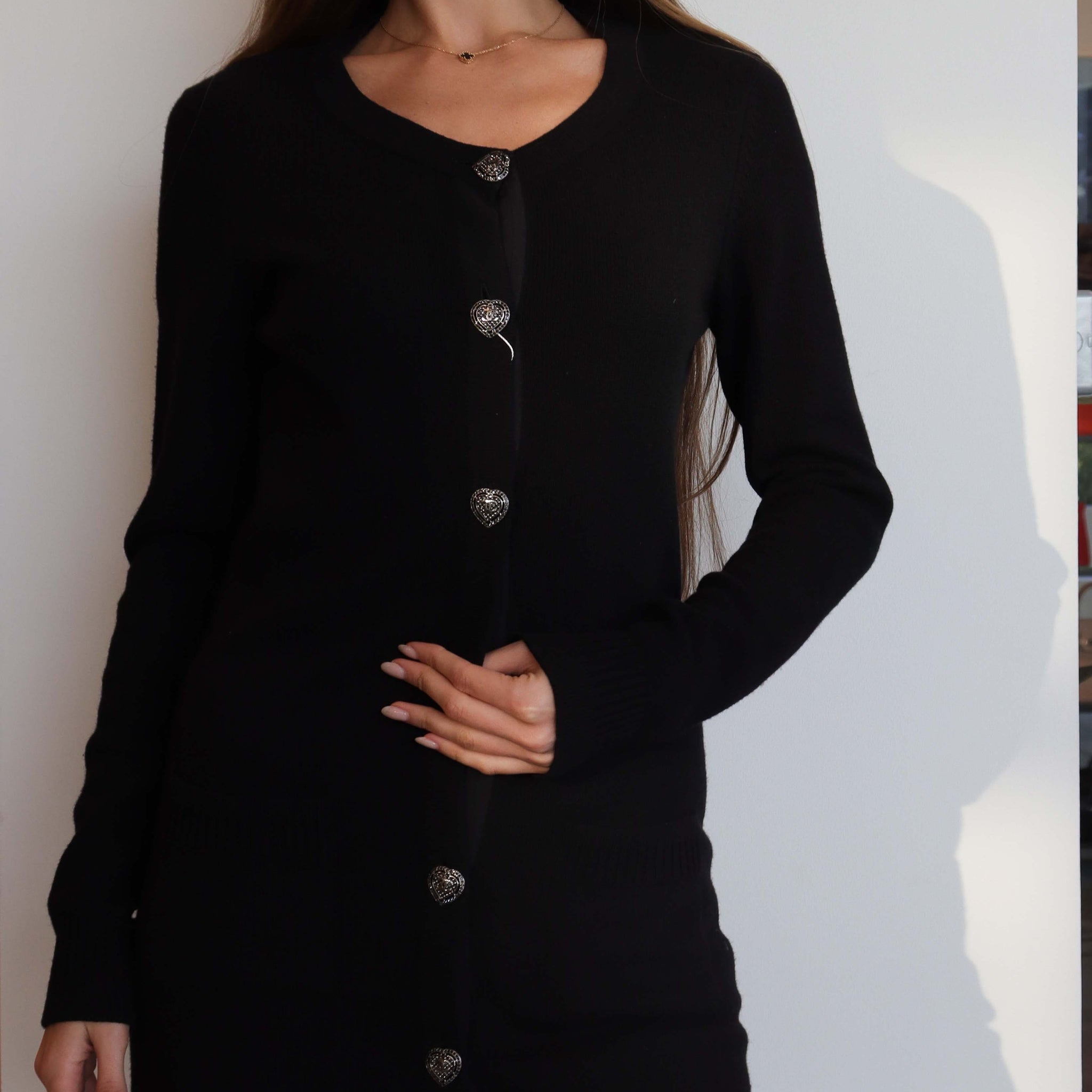 Chanel 09C Heart Buttons Logo Cardigan Black DXBS1280