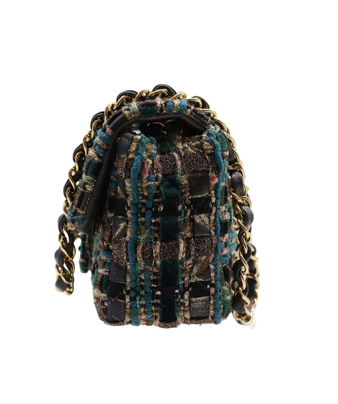 Chanel 19A gold blue tweed mini rectangular DXBS1477