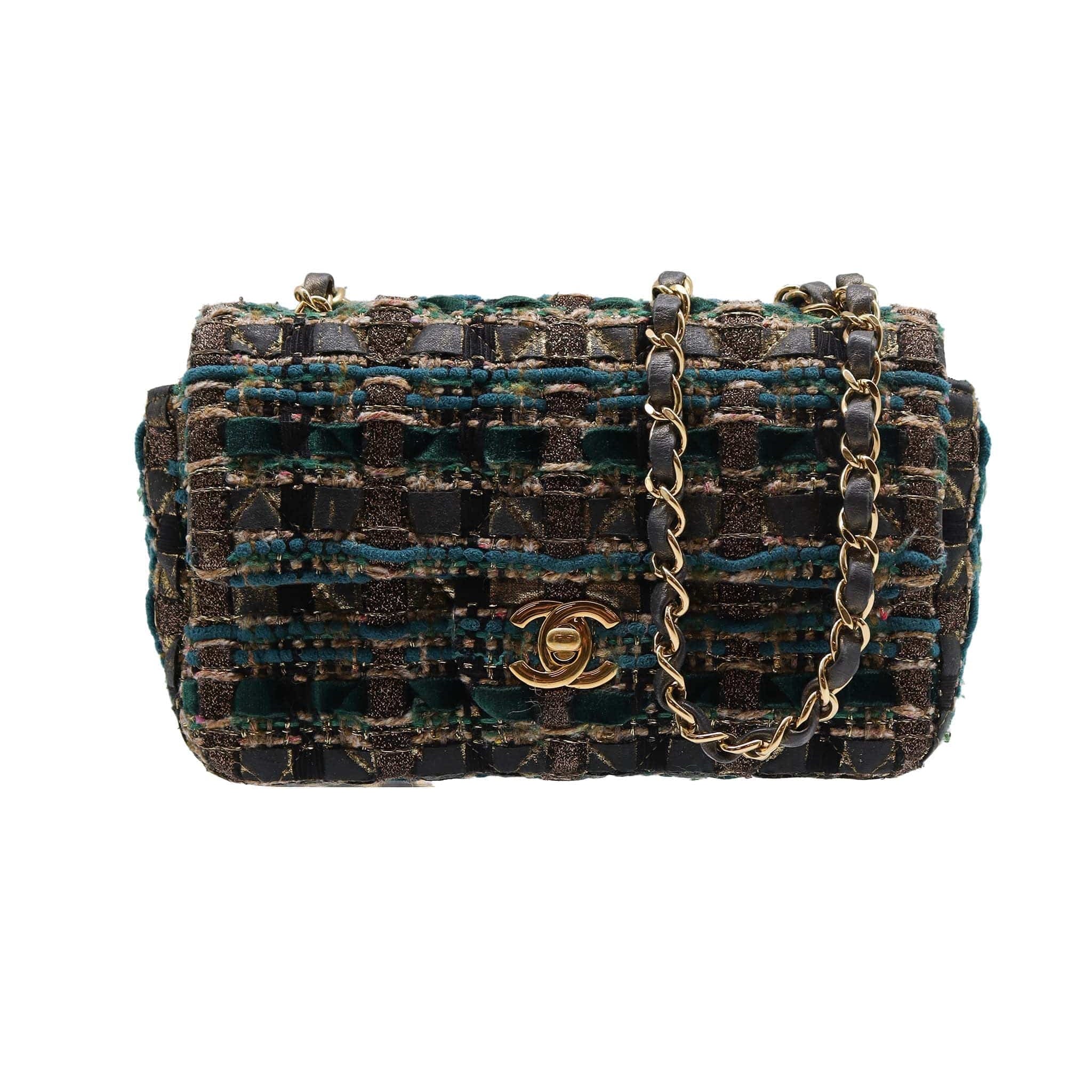 Chanel 19A gold blue tweed mini rectangular DXBS1477
