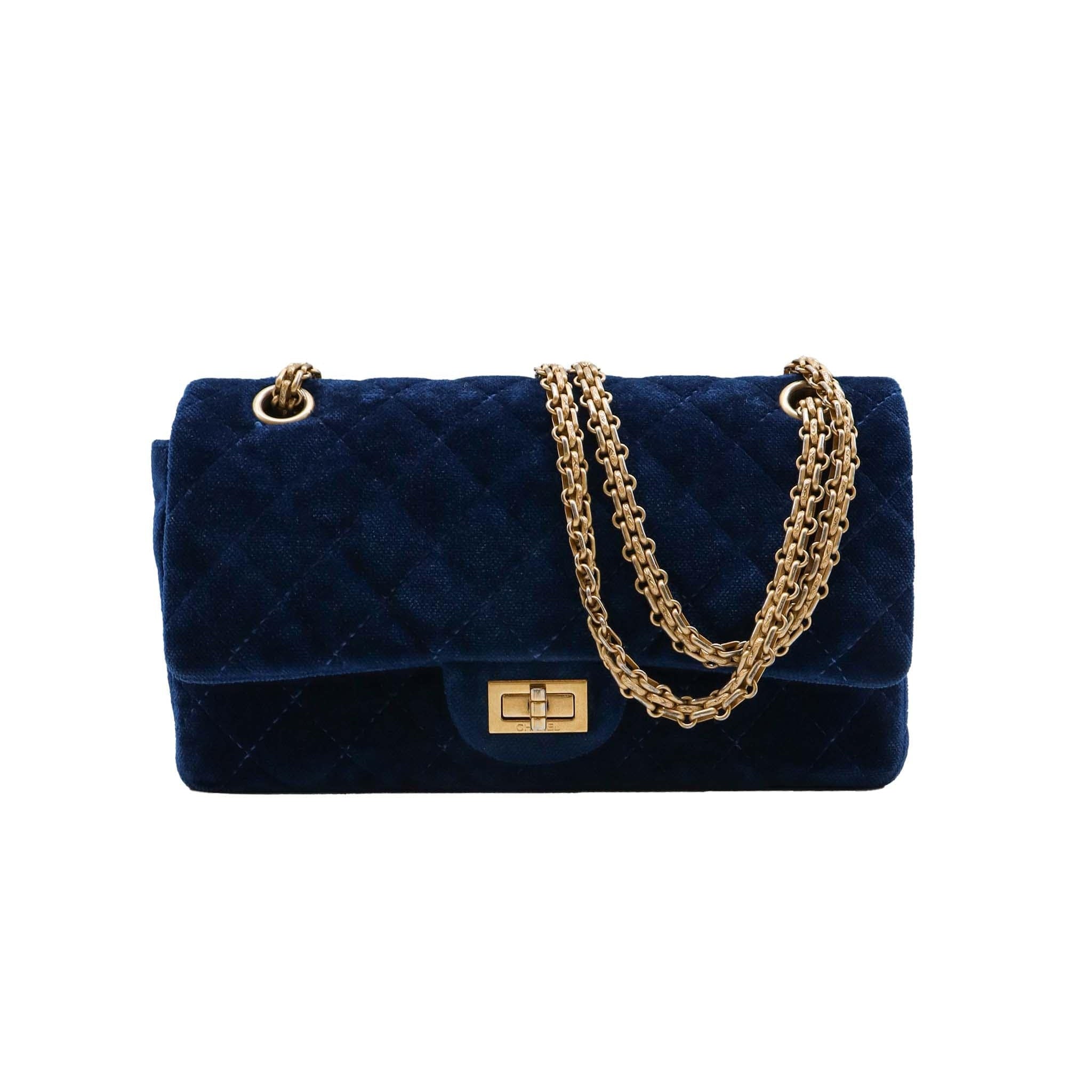 CHANEL 2.55 MATELASSE CHAIN SHOULDER BAG BLUE VELOR 90251966 DXBS1313