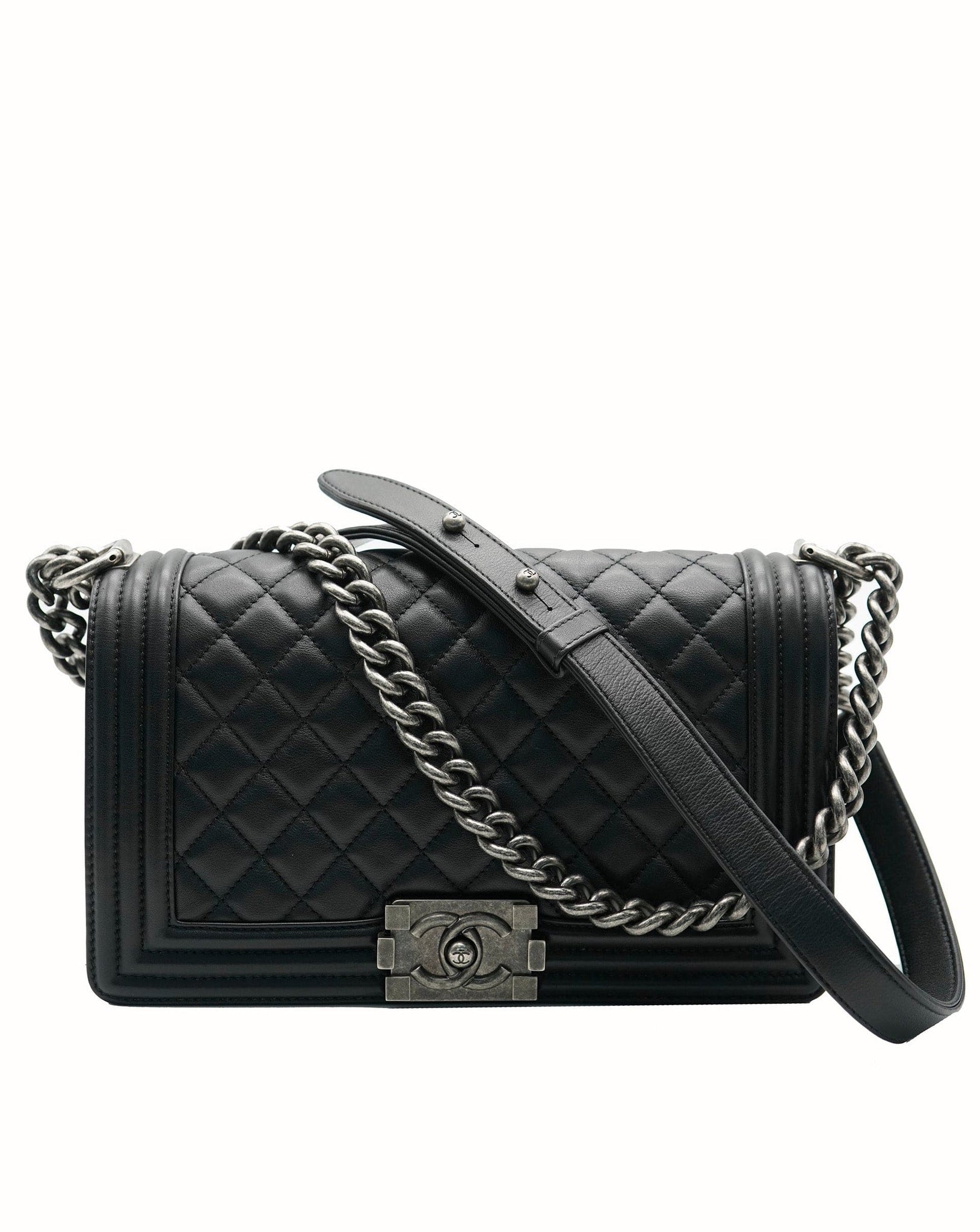 Chanel Black Medium Boy Bag Lambskin with RHW  ALC1474