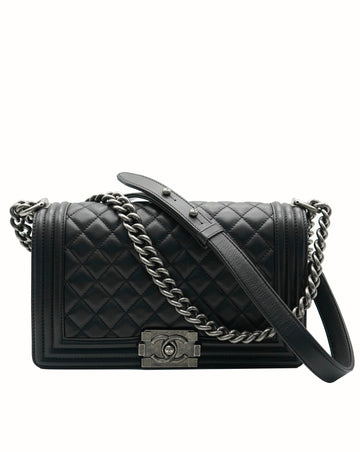 Chanel Black Medium Boy Bag Lambskin with RHW  ALC1474