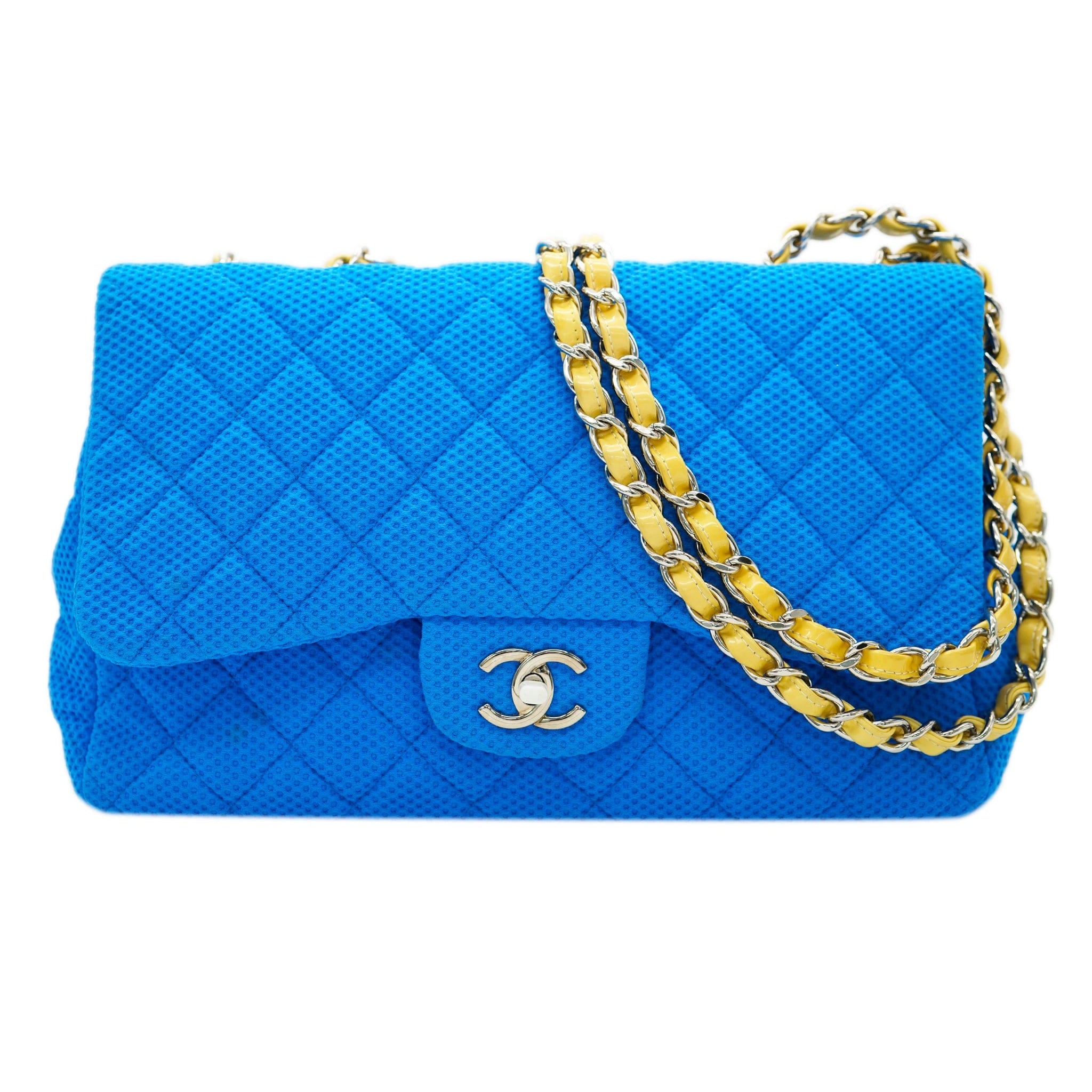 Chanel Blue Fabric Jumbo with Yellow Strap  ALC1598