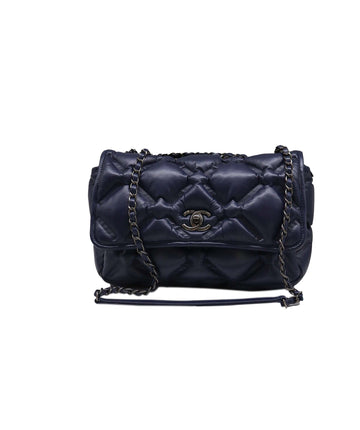 CHANEL BUBBLE QUILT CHAIN SHOULDER BAG BLUE CALF SKIN 90213935 90213935
