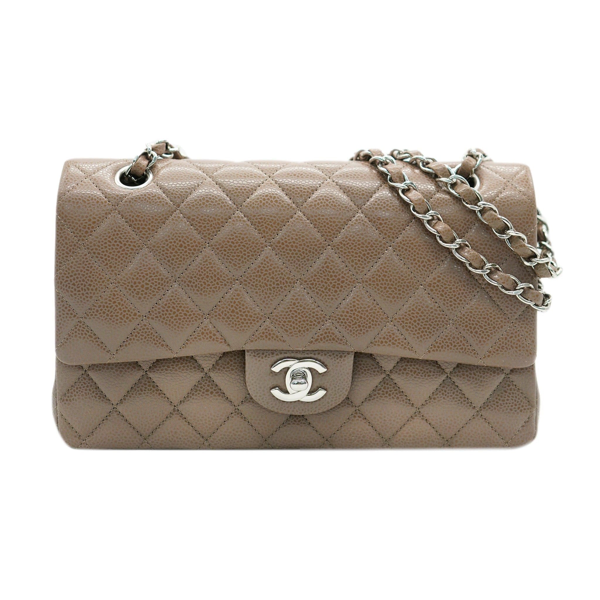 Chanel caviar light brown classic flap with SHW - AJC0790