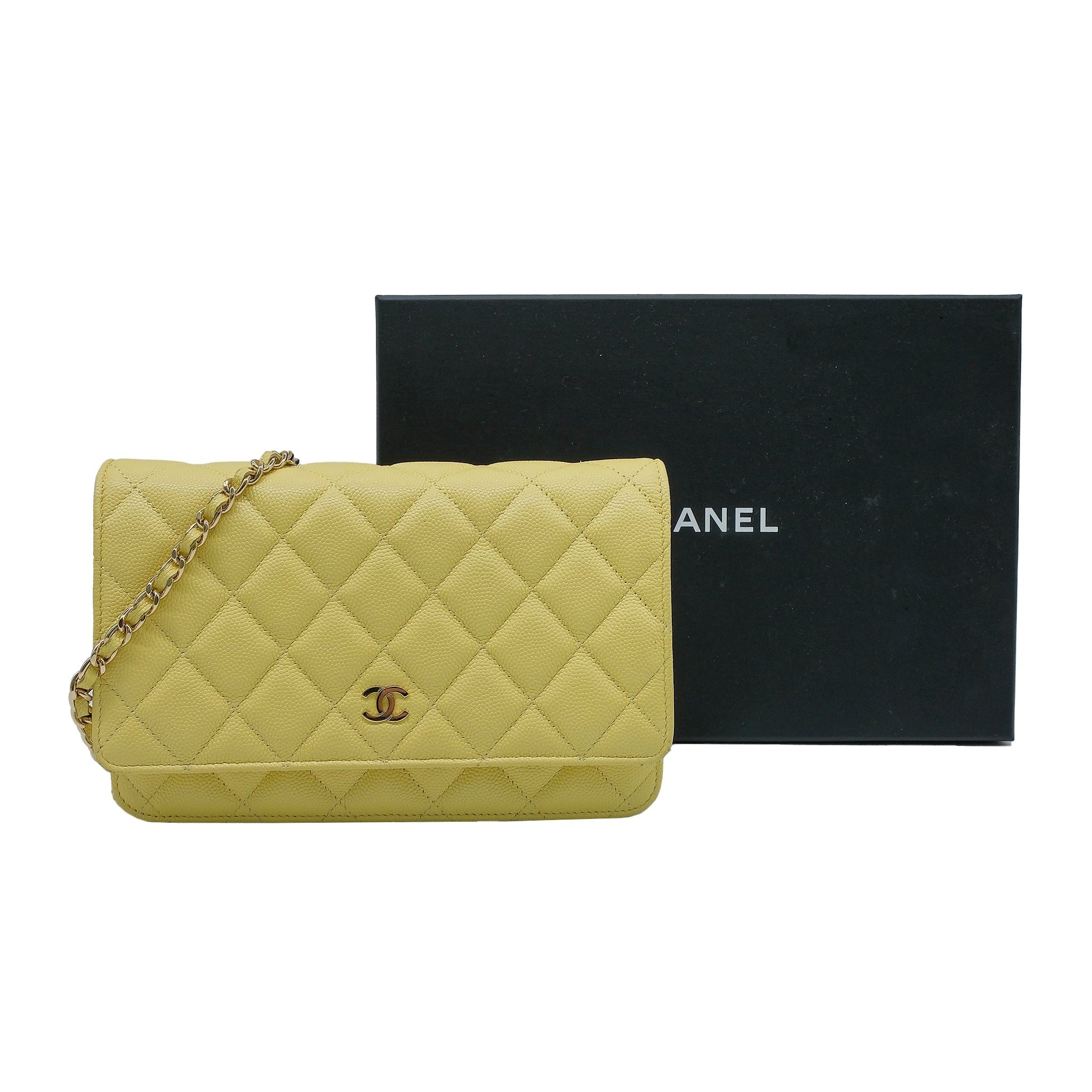 Chanel Caviar Wallet On Chain Yellow Crossbody Bag RJC3750
