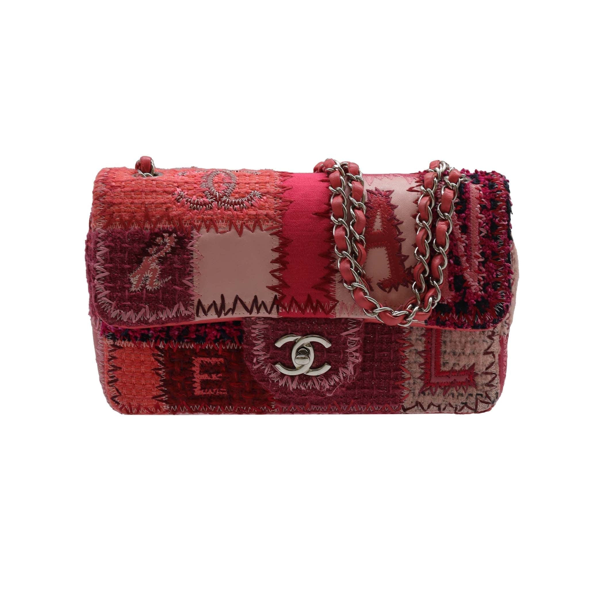 CHANEL CHAIN SHOULDER BAG PATCHWORK MULTICOLOR CANVAS LEATHER DXBS2197