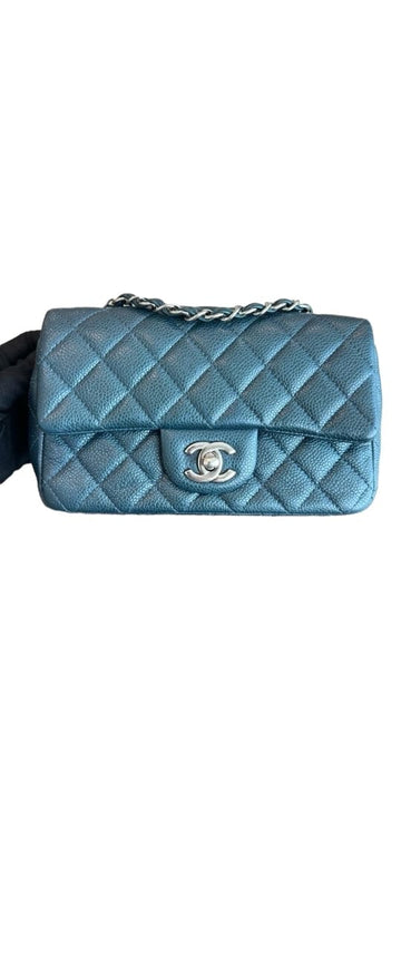 Chanel Classic Mini Rectangle Iridescent Blue Caviar SHW #20 SYCM102