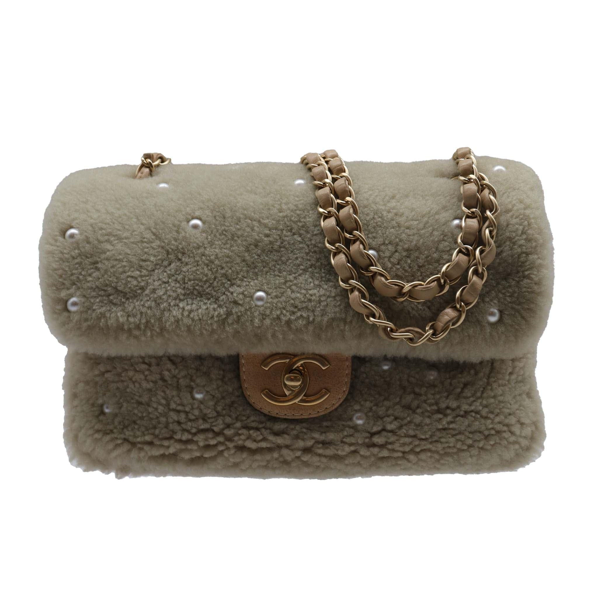 Chanel Flap Shearling / Pearl Beige GHW #20 SKC1911
