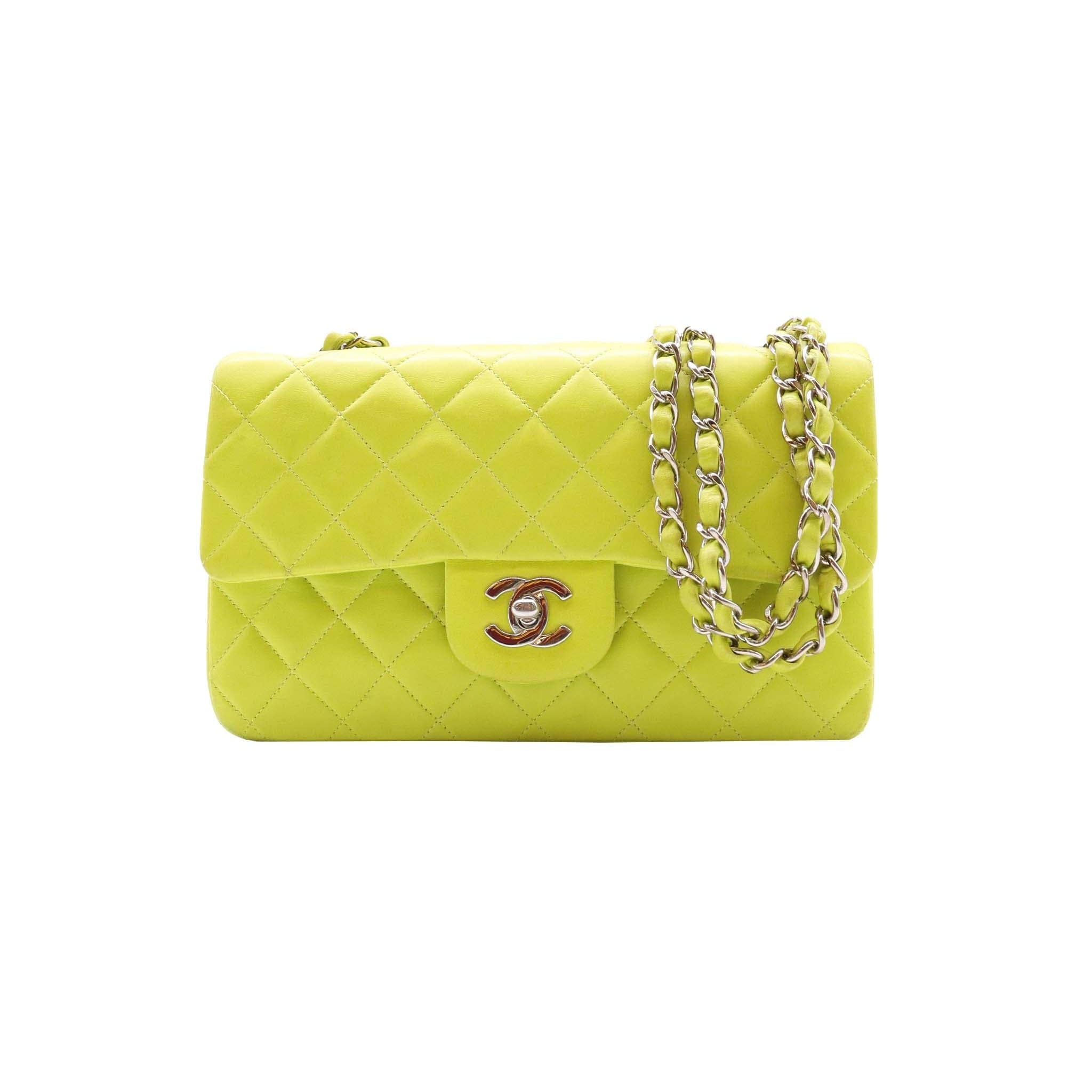 CHANEL lime lambskin classic flap SHW DXBS0586