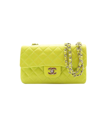 CHANEL lime lambskin classic flap SHW DXBS0586