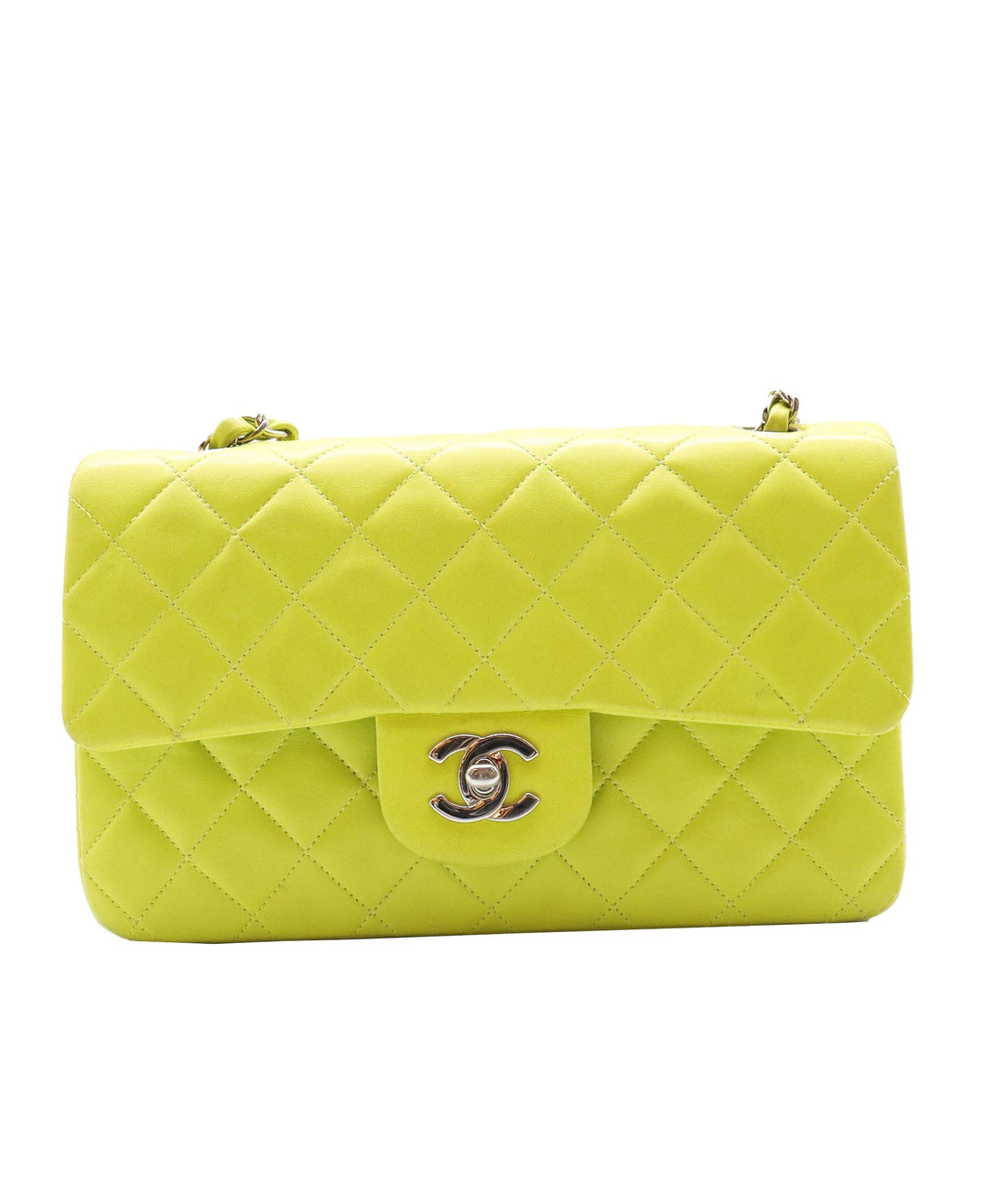 CHANEL lime lambskin classic flap SHW DXBS0586