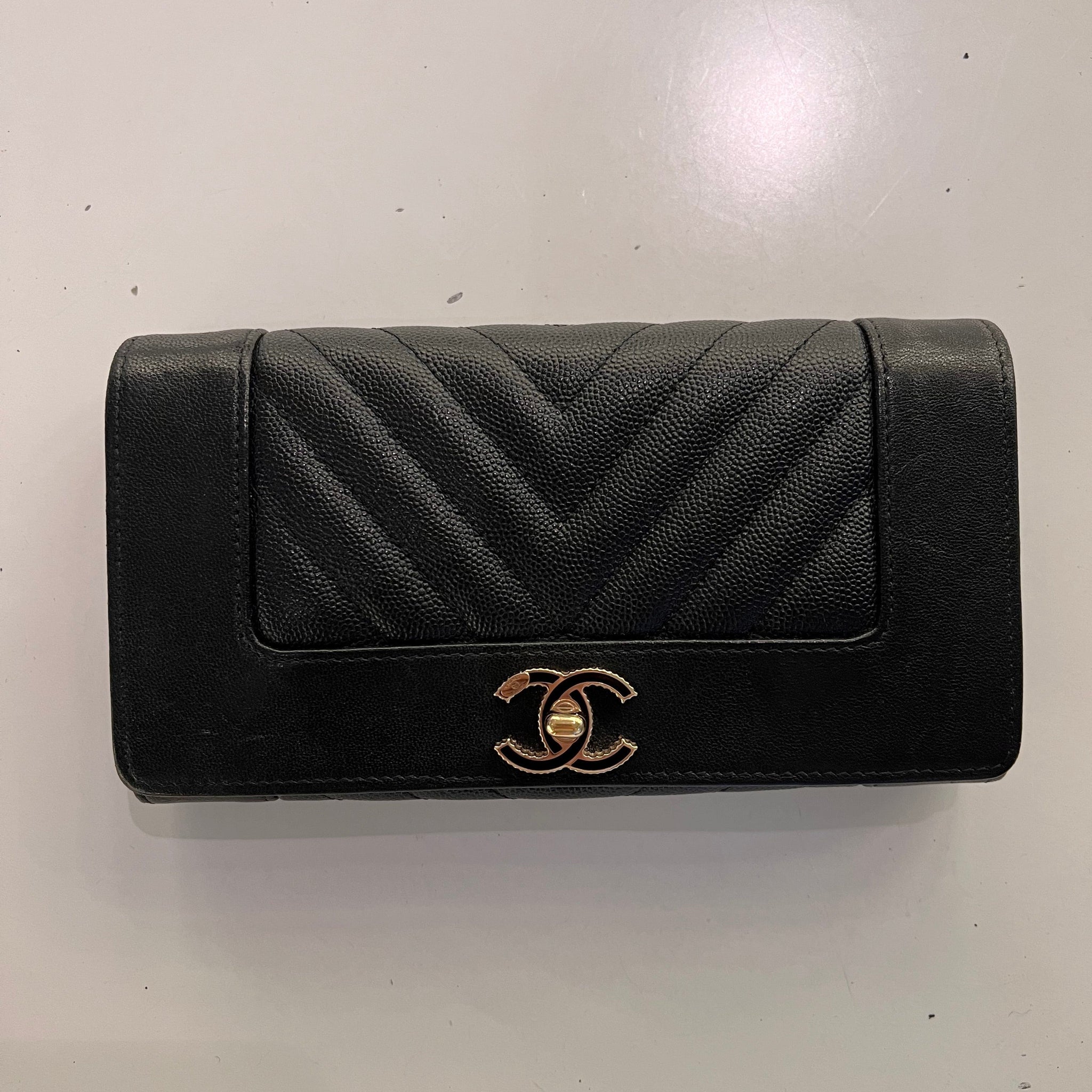 Chanel Mademoiselle Wallet Black in Caviar Leather SYCC115