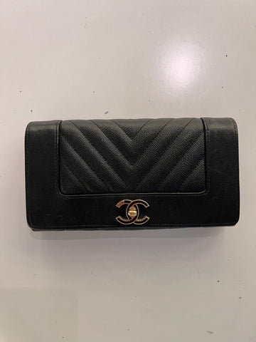 Chanel Mademoiselle Wallet Black in Caviar Leather SYCC115