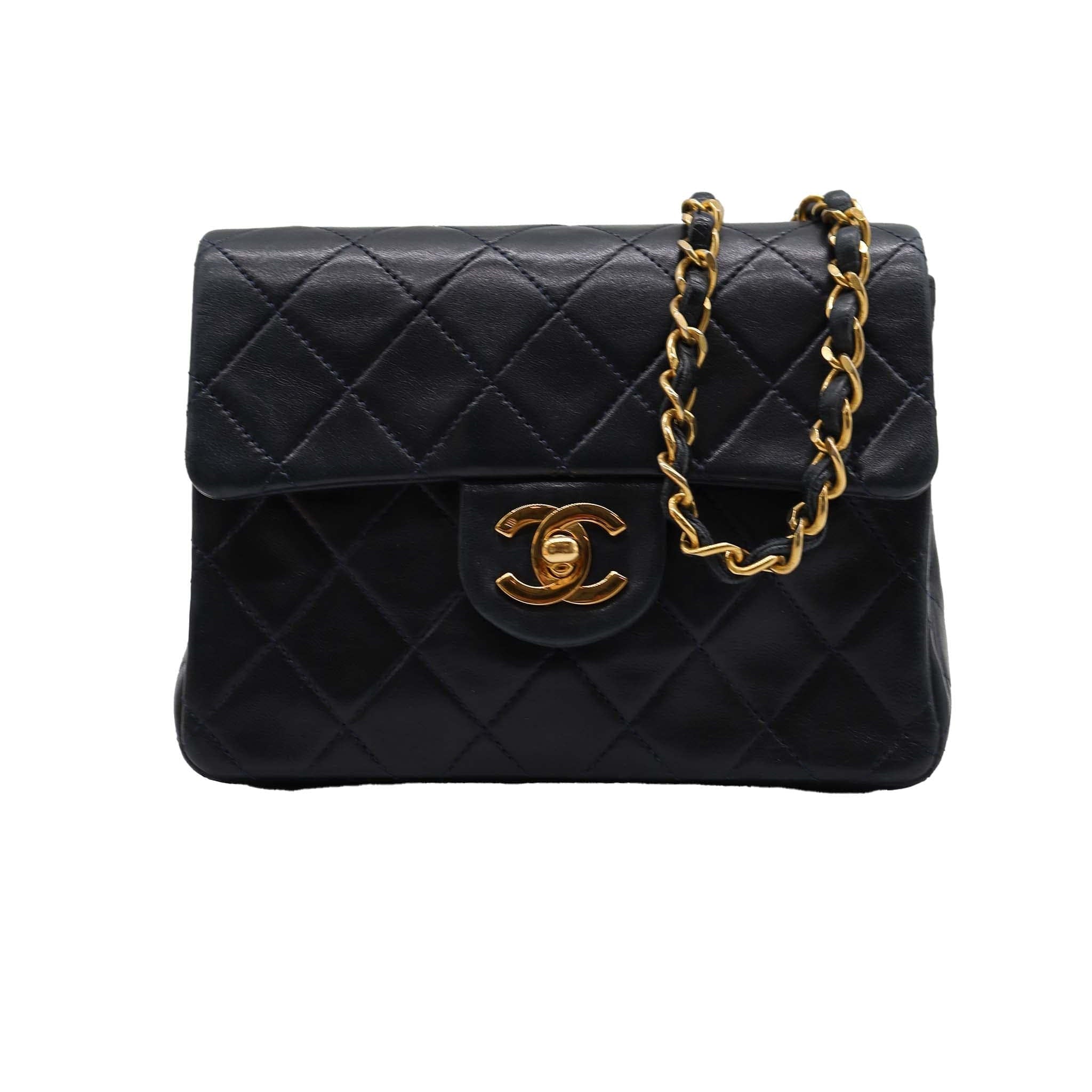 Chanel Mini 7" Square Lamb GHW Navy DXBS2349
