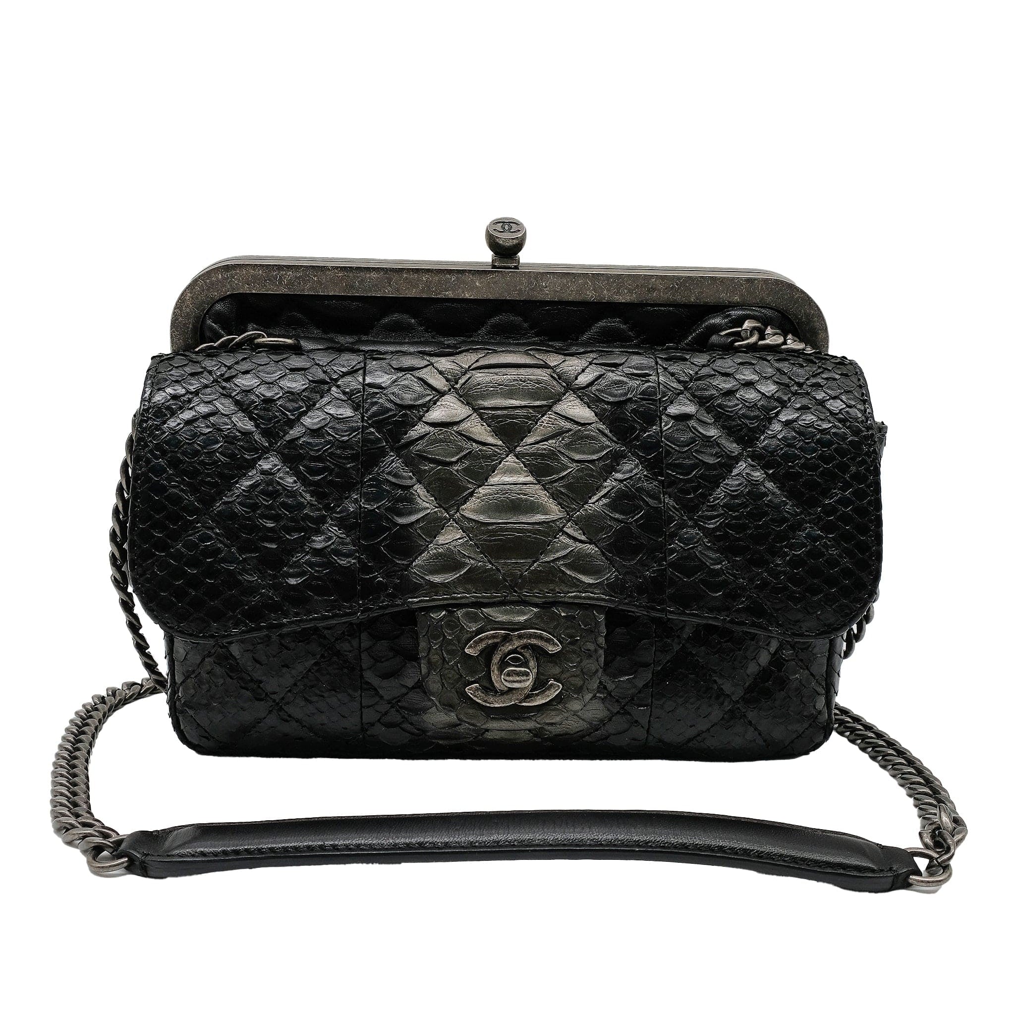 Chanel Python Black Chain Shoulder Bag RJC3737