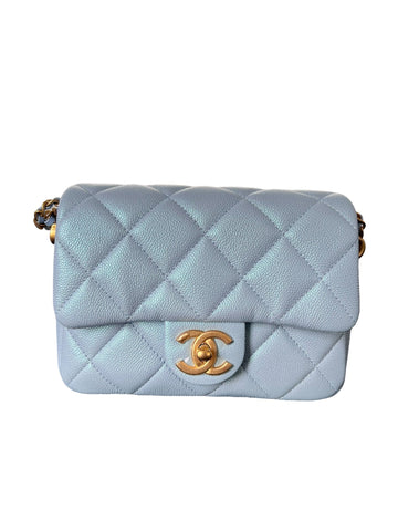 Chanel Seasonal Baby Blue Caviar Flap Mini Matte GHW SYCY233