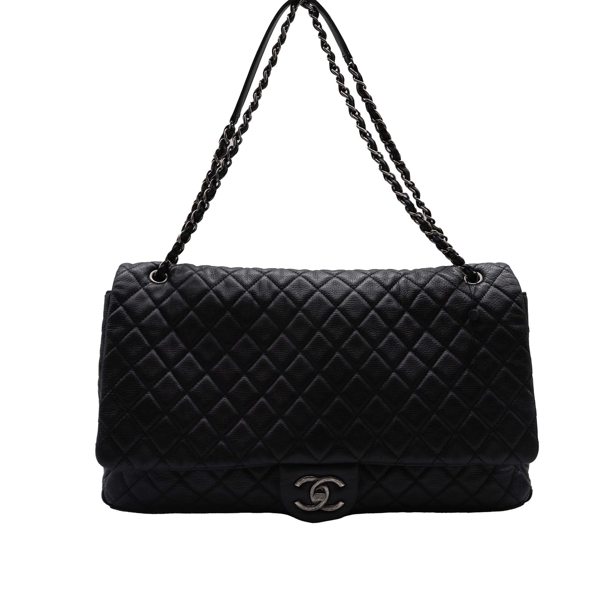 Chanel XXL Black Caviar Leather Classic Flap Bag SHW DXBS2321