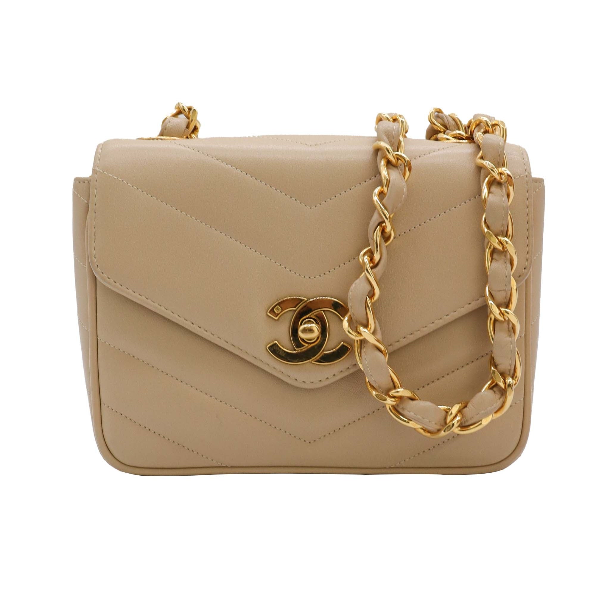 CHANEL V stitch ChainShoulder Beige  DXBS0985
