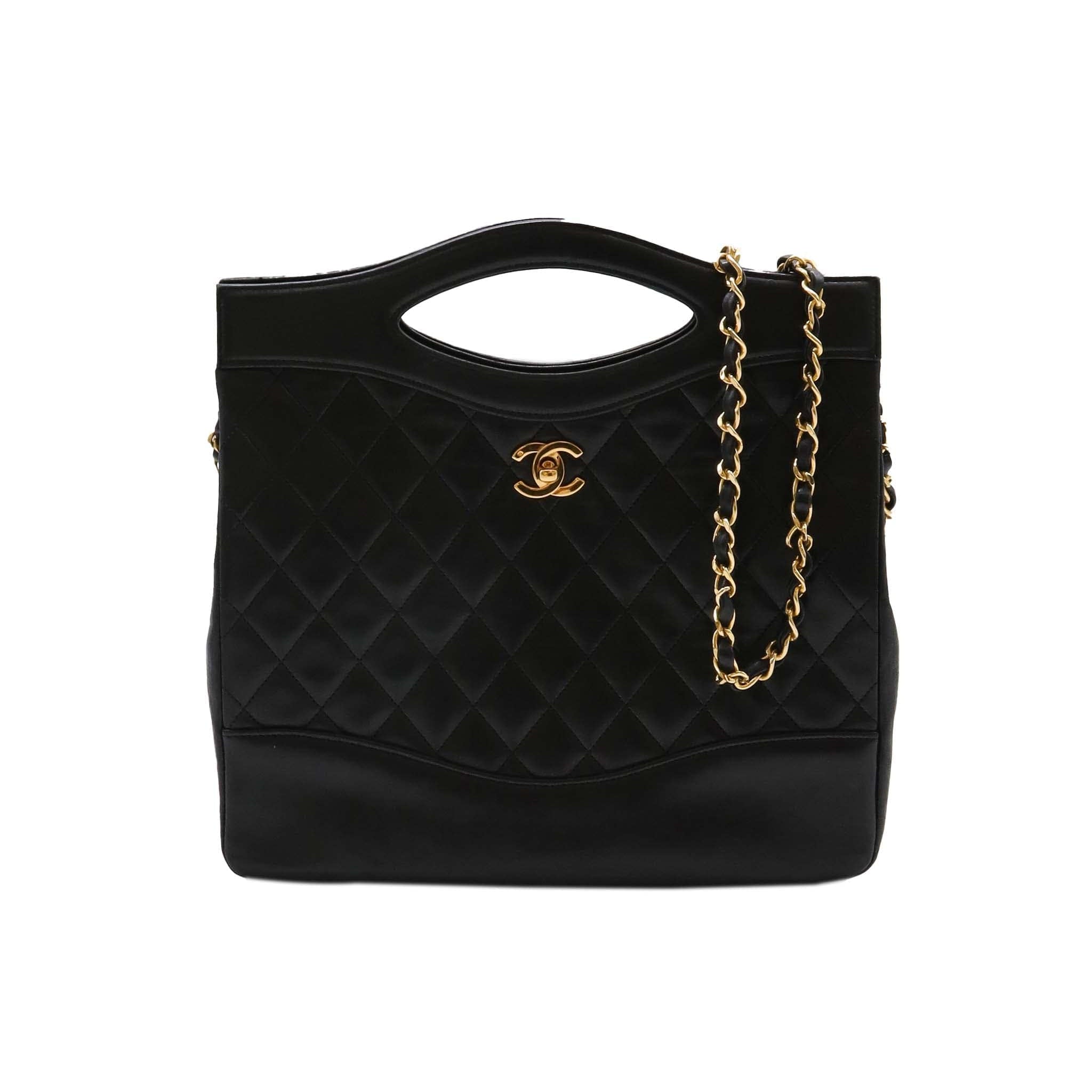 CHANEL VINTAGE 2WAY  SHOULDER BAG BLACK LAMBSKIN 90239090