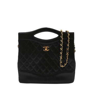 CHANEL VINTAGE 2WAY  SHOULDER BAG BLACK LAMBSKIN 90239090