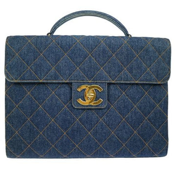 Chanel Vintage Briefcase Tote XL CC Blue Denim GHW #4 SKC1800