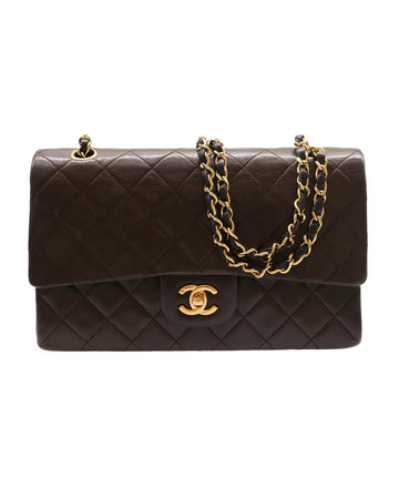 CHANEL VINTAGE CLASSIC FLAP MEDIUM CHAIN SHOULDER BAG BROWN LAMB SKIN DXBS2271