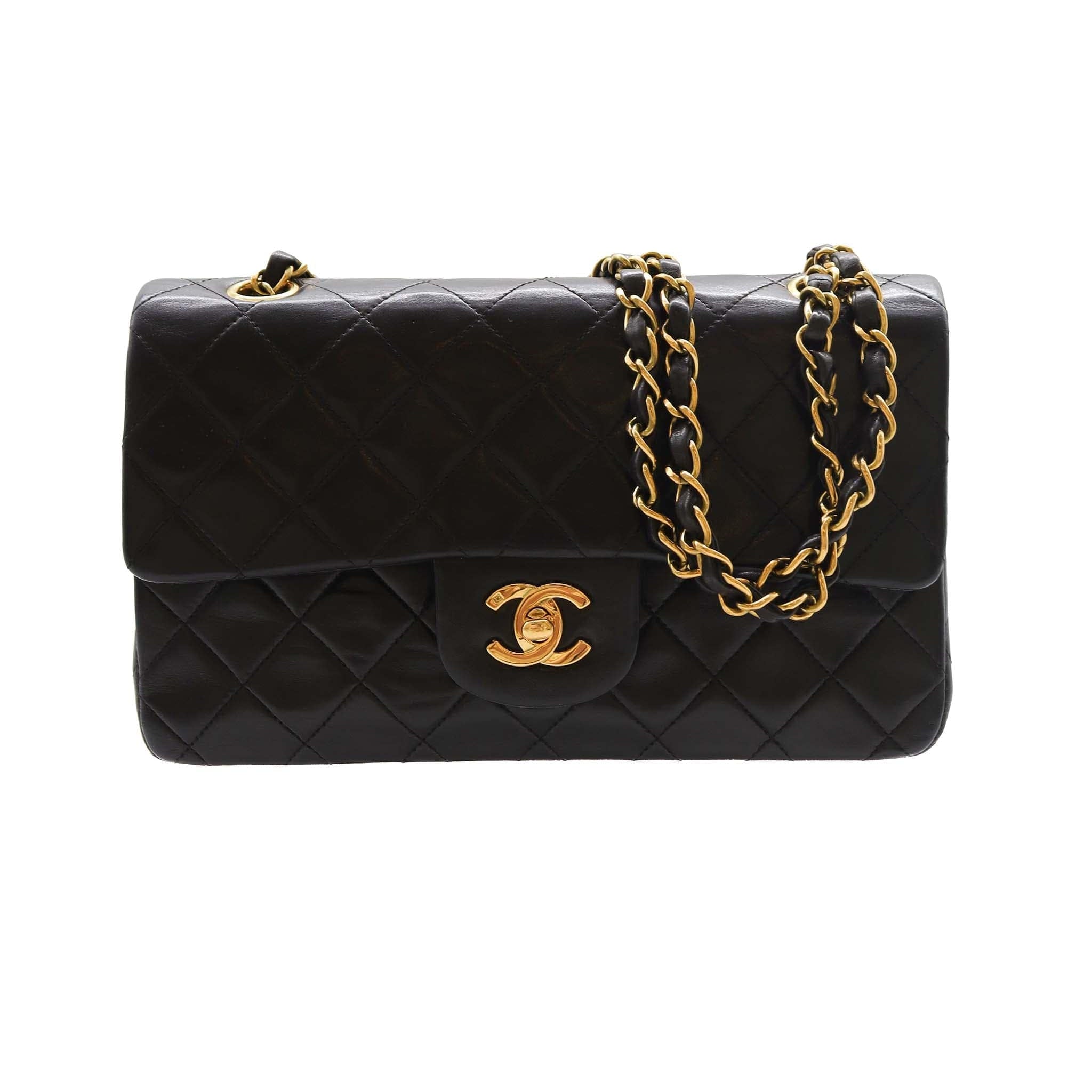 CHANEL VINTAGE CLASSIC FLAP SMALL CHAIN SHOULDER BAG BLACK LAMB SKIN DXBS2218