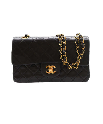 CHANEL VINTAGE CLASSIC FLAP SMALL CHAIN SHOULDER BAG BLACK LAMB SKIN DXBS2218