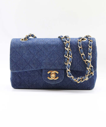 CHANEL VINTAGE CLASSIC FLAP SMALL CHAIN SHOULDER BAG BLUE DENIM 90246350 DXBS0596