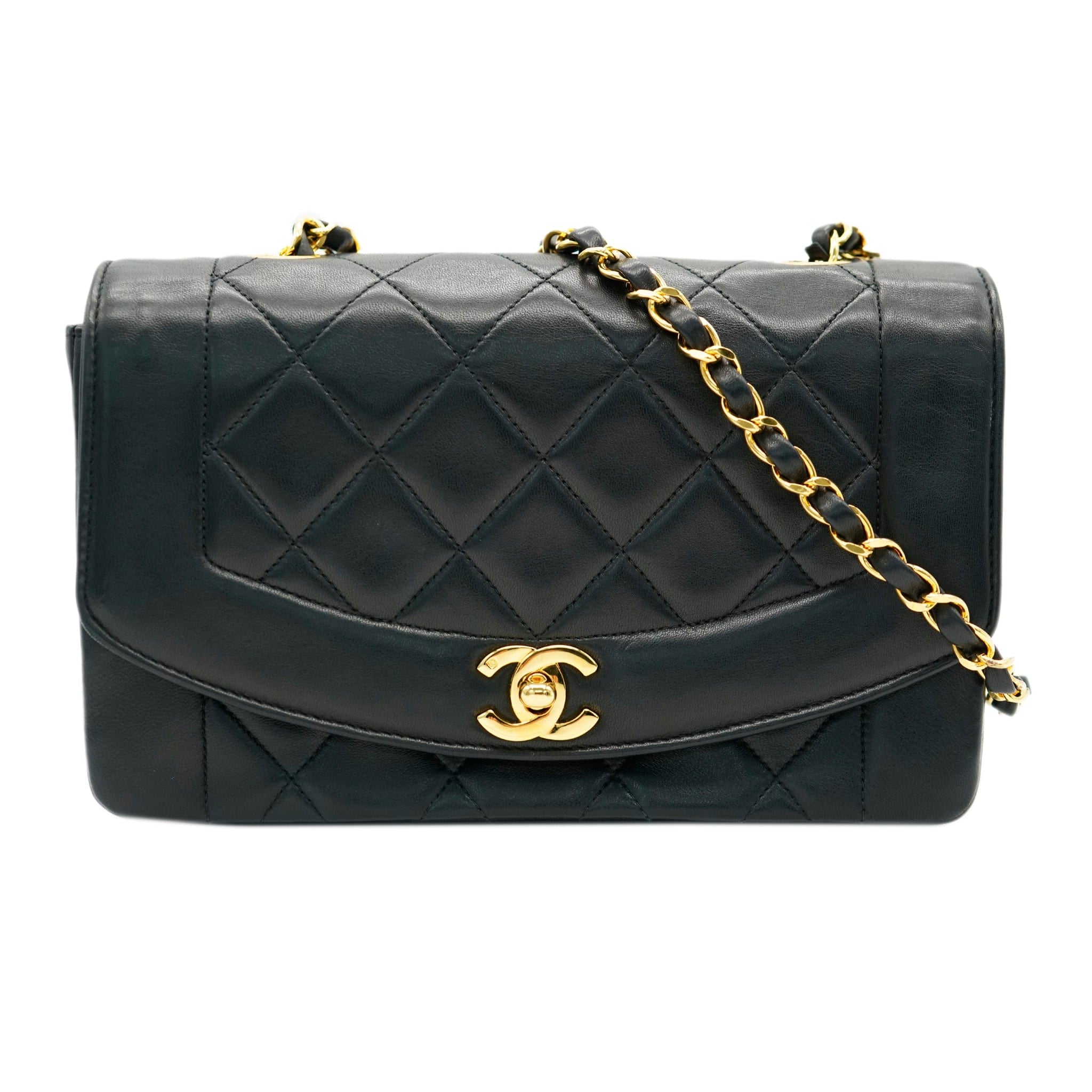 CHANEL VINTAGE DIANA SMALL CHAIN SHOULDER BAG BLACK LAMB SKIN DBXS2146