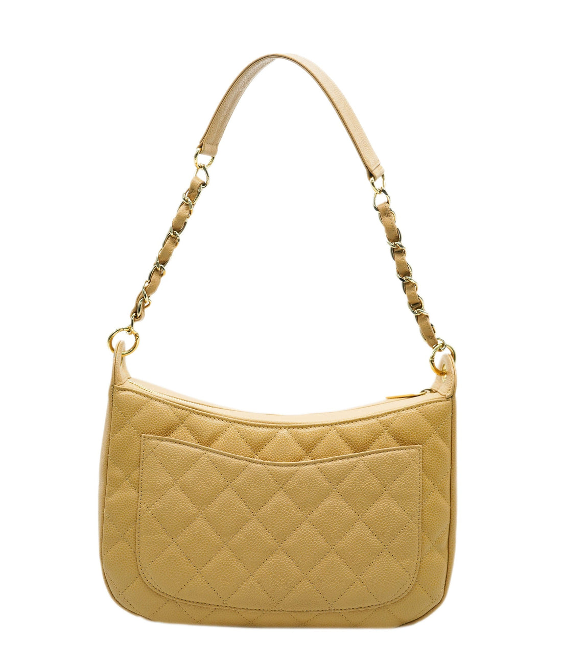 CHANEL VINTAGE HALF MOON ONE SHOULDER BAG BEIGE CAVIAR SKIN DBXS2164